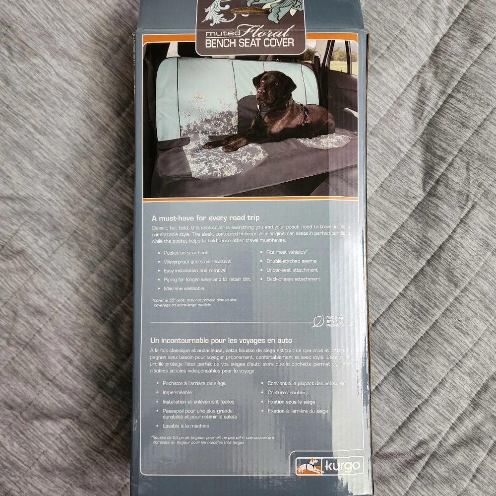 Kurgo Muted Floral Bench Seat Cover for Dogs - Blue and Gray 55